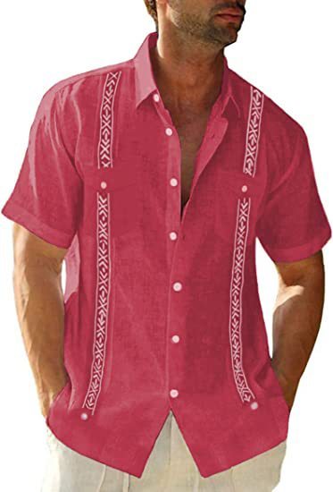 Men's Summer Linen Shirt Cuban Beach Top