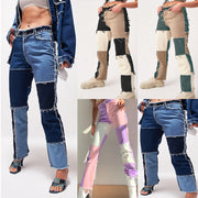 High Elastic Stitching Raw Edge Women's Straight-leg Jeans