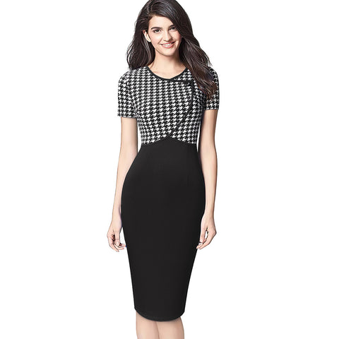 Houndstooth Stitching Commuter Slim Bag Hip Pencil Skirt