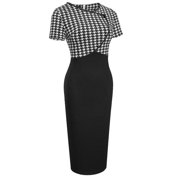 Houndstooth Stitching Commuter Slim Bag Hip Pencil Skirt