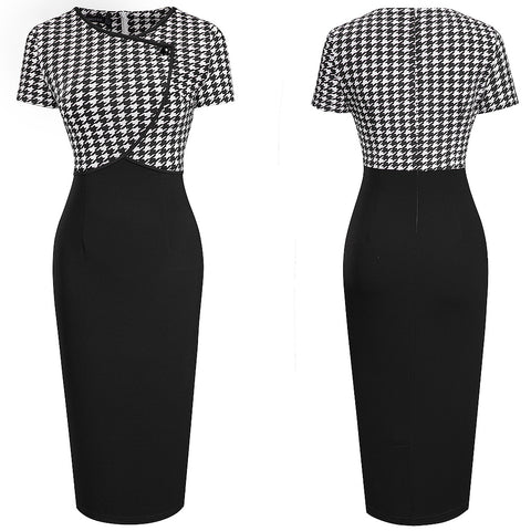 Houndstooth Stitching Commuter Slim Bag Hip Pencil Skirt