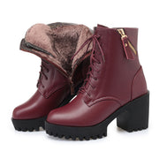 Genuine Leather Fashion High Heel Thick Heel Army Boots Women Wool Women Ankle Boots