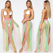 Women Bikini Cover Up Swimwear Mesh Sheer Beach Maxi Wrap Skirt Sarong Pareo One Piece Summer Bathing Suit Swimsuit Holiday