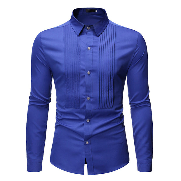 Royal Blue Wedding Tuxedo Shirt Men Brand Fashion Slim Fit Long Sleeve Mens Dress Shirts Business Casual Chemise Homme