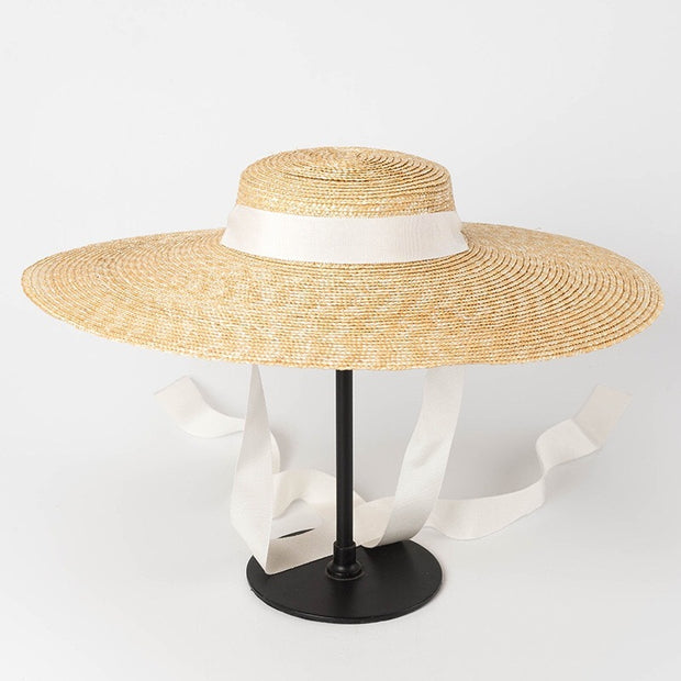 Simple And Fashionable Strappy Straw flat Top Straw Hat Sunshade Straw Straw Hat