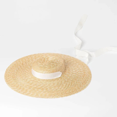 Simple And Fashionable Strappy Straw flat Top Straw Hat Sunshade Straw Straw Hat