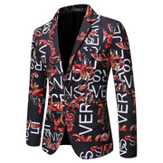 Letter Print Slim Suit Single Suit Men