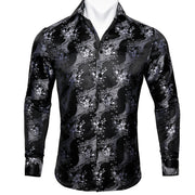 Barry.Wang Teal Paisley Floral Silk Shirts Men Autumn Long Sleeve Casual Flower Shirts For Men Designer Fit Dress Shirt BCY-05