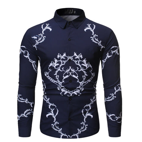 New Mens Long Sleeve Shirts Slim Fit Casual Shirt For Men Flower Shirt