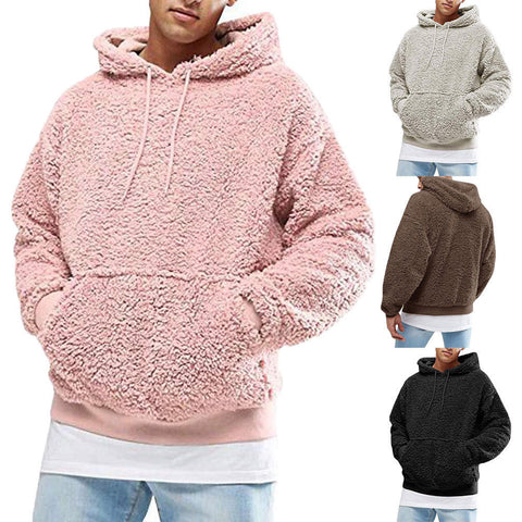 Autumn New Mens Warm Hoodie Fluffy Fleece Hooded Winter Sweatshirts Casual Long Sleeveless Sweatshirt Pullover Fashion