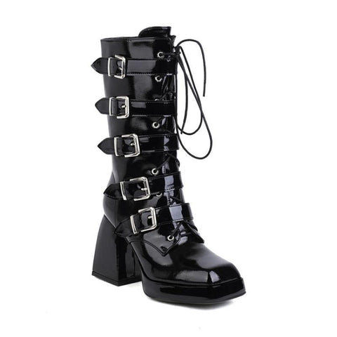 Fashion Ladies Square Toe But Knee  Ankle Boots