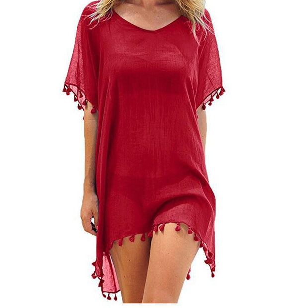 Women Blouses Loose Chiffon Dress Summer Beach Tunic Cover-Up Shirt