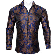 Barry.Wang Teal Paisley Floral Silk Shirts Men Autumn Long Sleeve Casual Flower Shirts For Men Designer Fit Dress Shirt BCY-05