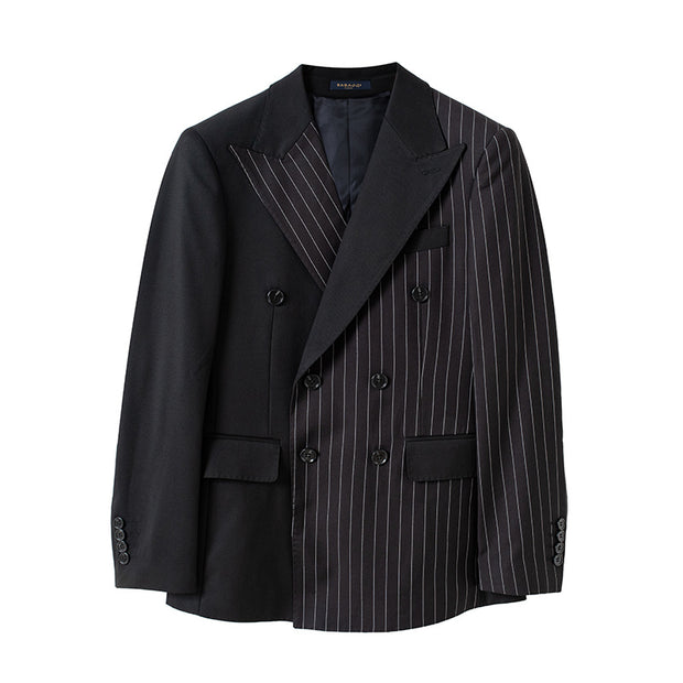 Striped Double Breasted Blazer Men Fashion Tailored Suit