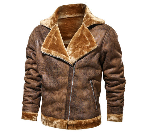 Retro Men Winter Suede Leather Jacket