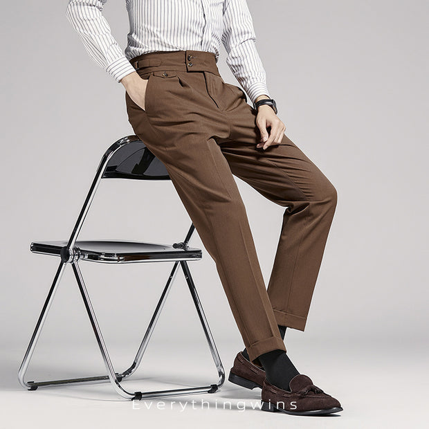 Men's Brown Pencil Pants Draping Business Casual High Waist Pants