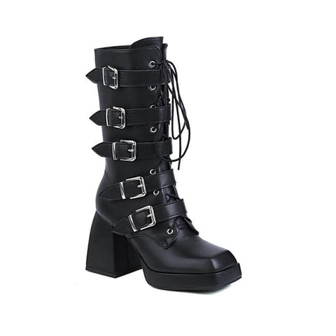 Fashion Ladies Square Toe But Knee  Ankle Boots