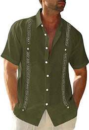 Men's Summer Linen Shirt Cuban Beach Top