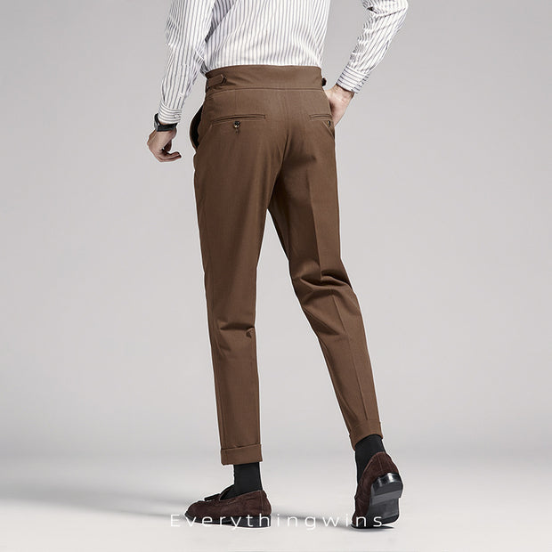 Men's Brown Pencil Pants Draping Business Casual High Waist Pants