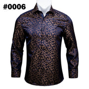 Barry.Wang Teal Paisley Floral Silk Shirts Men Autumn Long Sleeve Casual Flower Shirts For Men Designer Fit Dress Shirt BCY-05