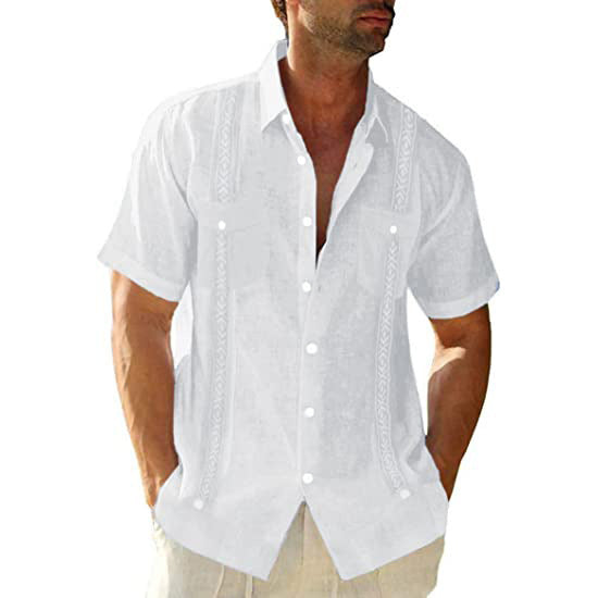 Men's Summer Linen Shirt Cuban Beach Top